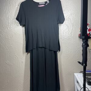 Amanda Smith Womens Black Stretch Solid Tank Dress With Over Shirt Sz Petite 6‎